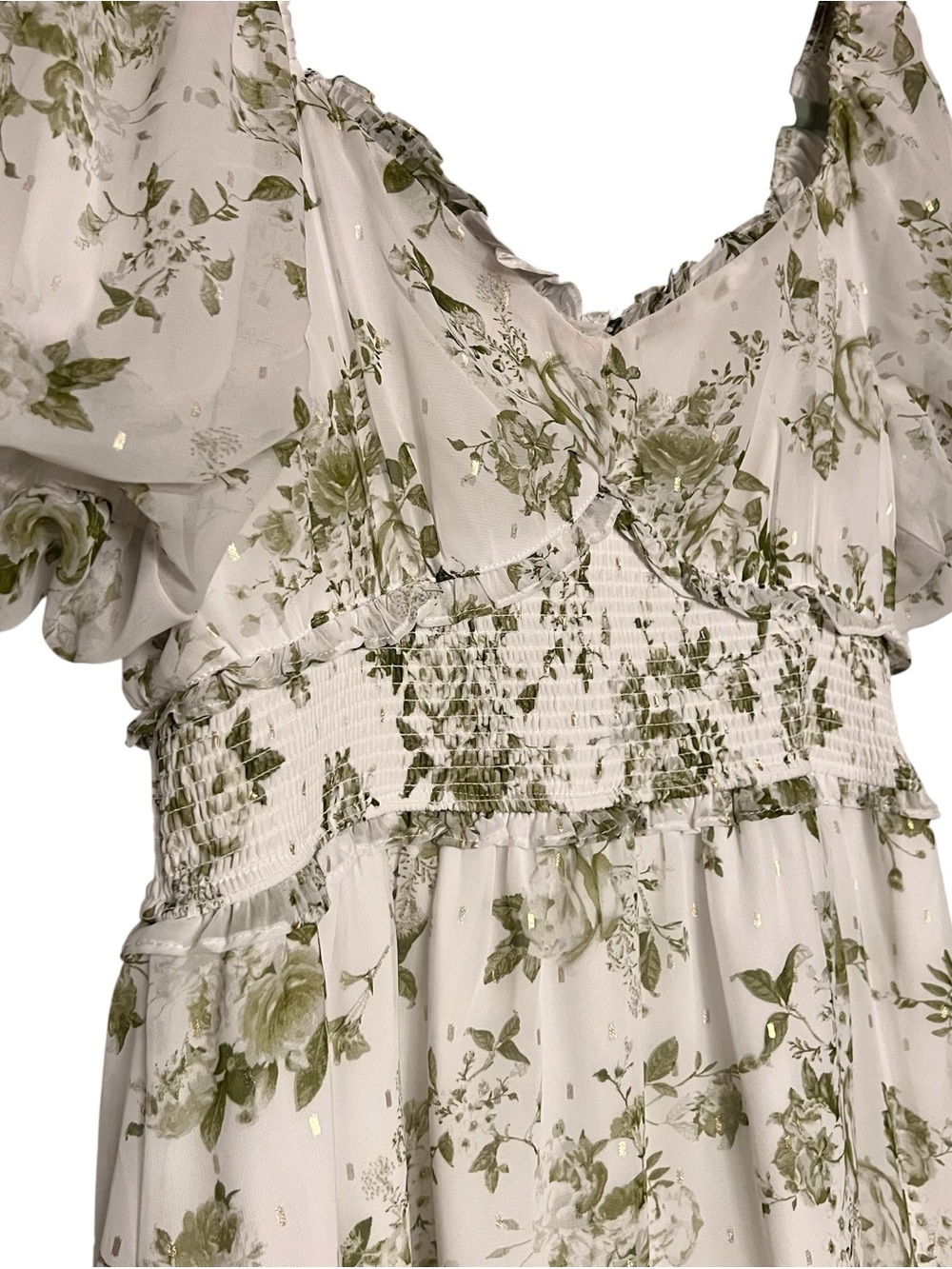 ✨ Altar’d State Sage Floral Mini Dress | Size Large | Gold Fleck Detail ✨ - Picture 4 of 9